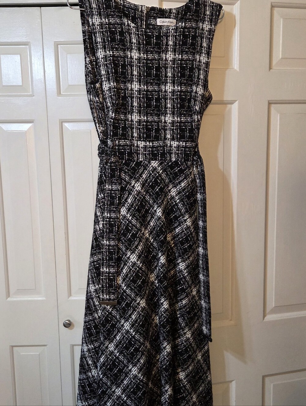 Calvin Klein Black and White Patterned Midi Dress